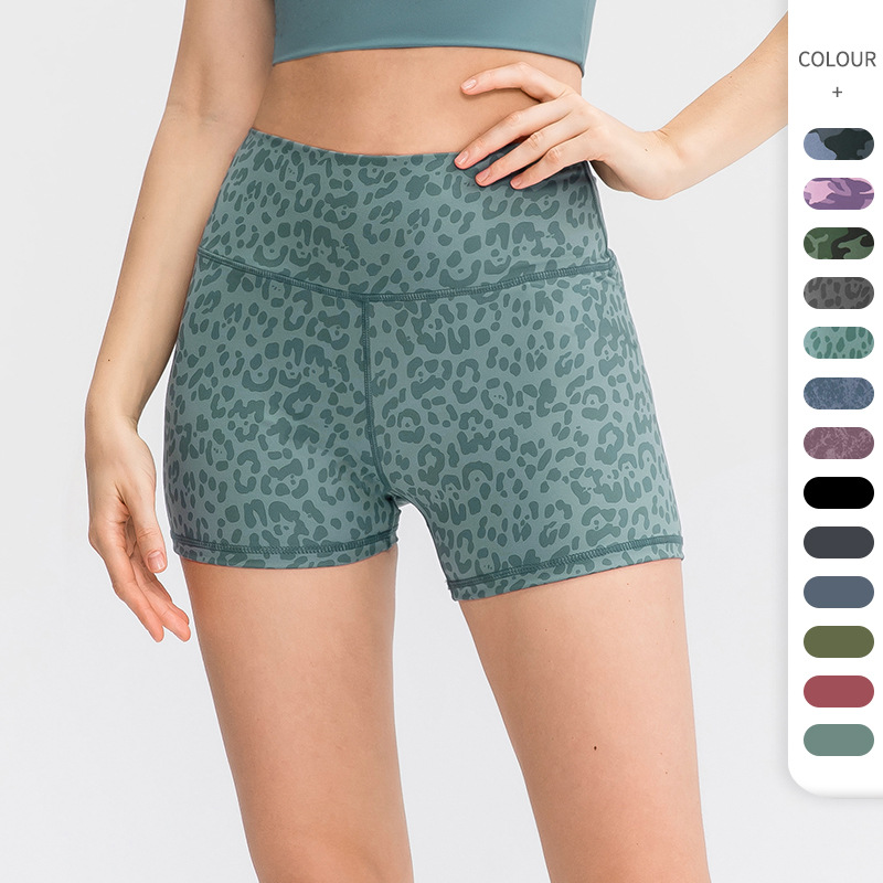 Women's Nude Printed Yoga Shorts Running Training High Elastic Tight Sports Quick-Drying Fitness Three-Point Pants 02412