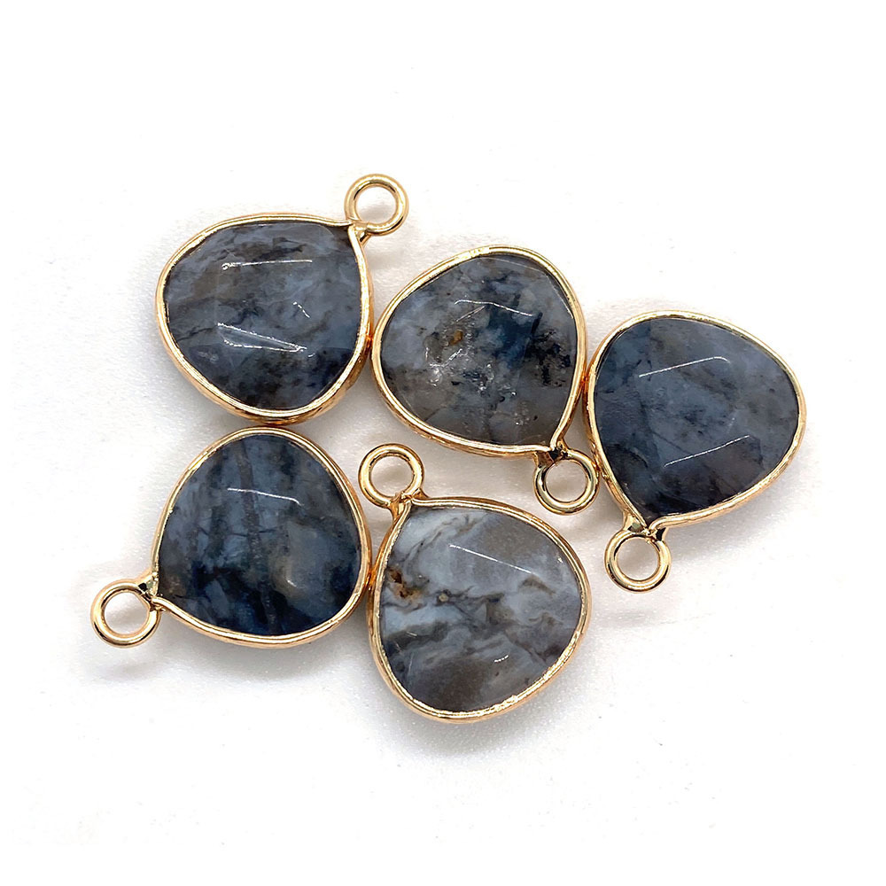 Picture of Natural stone facet pendant 14x 18mm green black single hole drop pendant DIY jewelry accessories wholesale