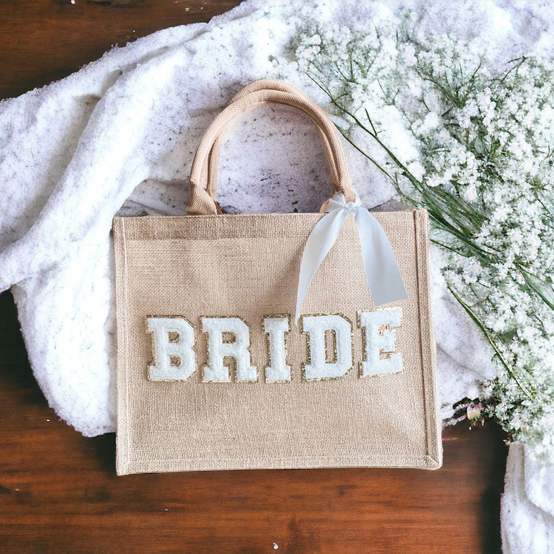 Amazon AliExpress cross-border hot bride ribbon linen tote bridal wedding bachelor party