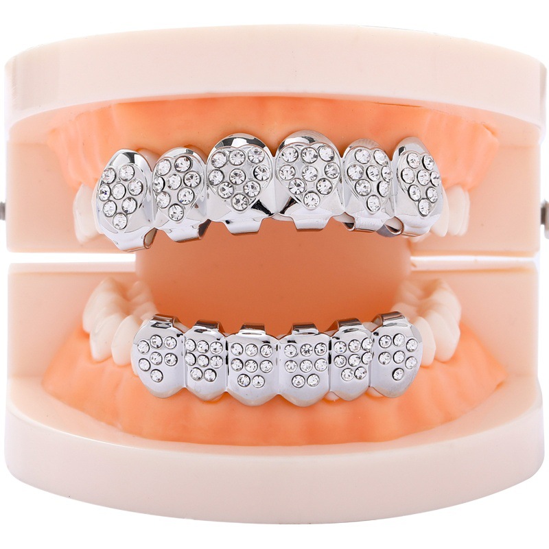 Hip Hop Cross-border European and American Gold Brackets Love Heart Gold Plated Full Diamond Brackets Decorative Brackets Hip Hop Accessories for People