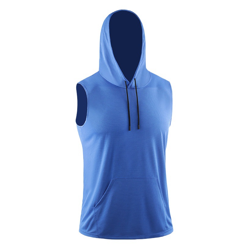 Sports Men's Hooded Loose Fitness Mountaineering Clothing Pure Color Sleeveless Vest Quick-Drying Mesh Basketball Running Breathable Top
