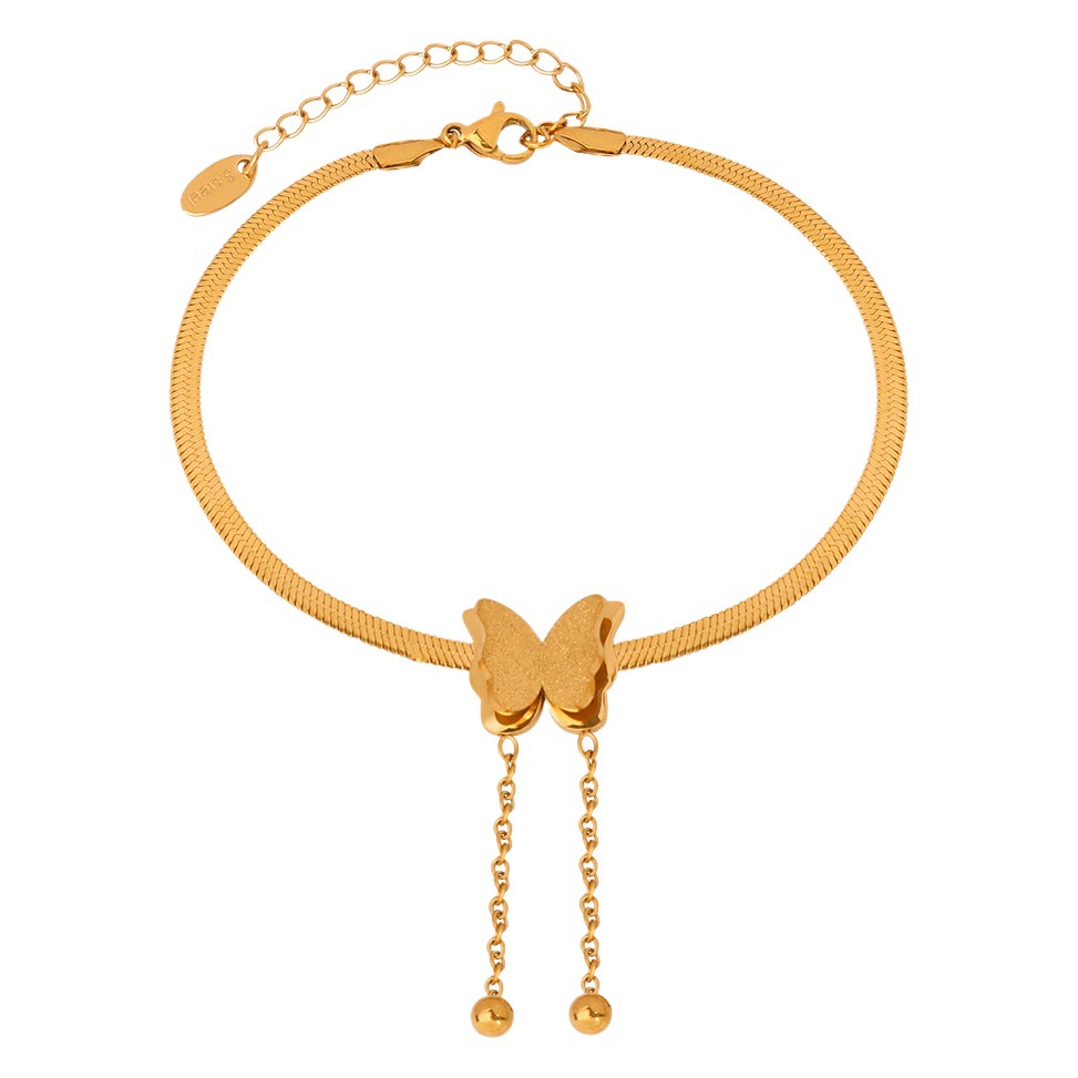 European and American fashion niche light luxury beach foot decoration simple titanium steel butterfly anklet plated 18K gold Women's anklet wholesale