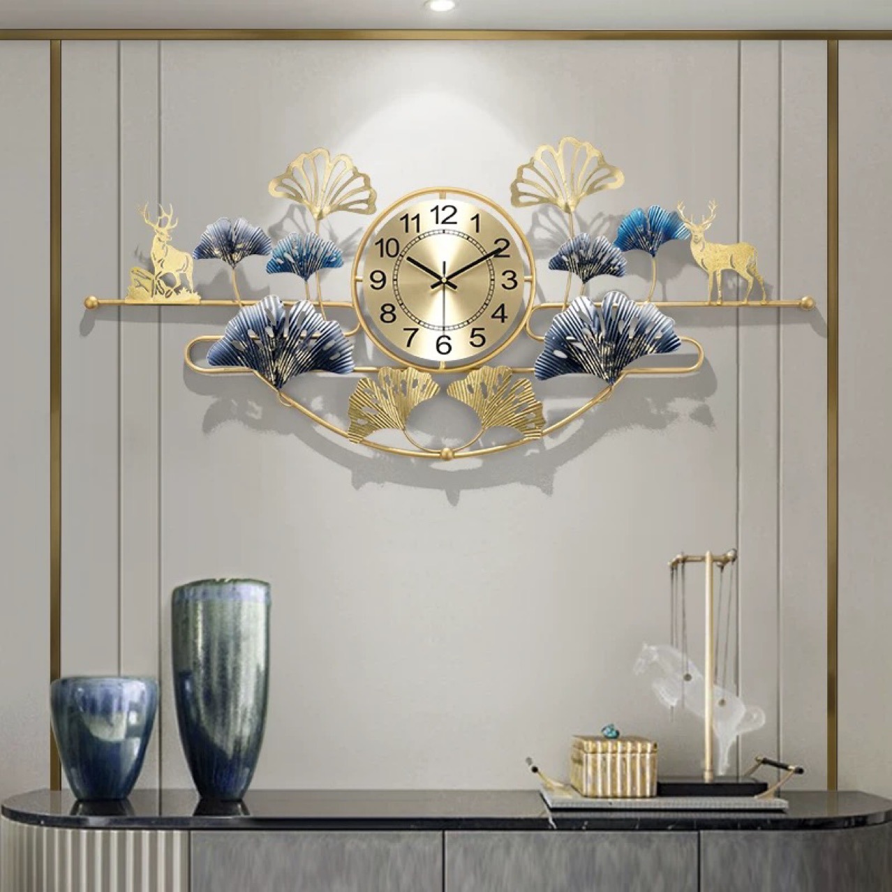 European Style Ginkgo Creative Clock Fashion Living Room Wall Clock Entrance Restaurant Home Wall Watch Simple Personalized Atmospheric Clock