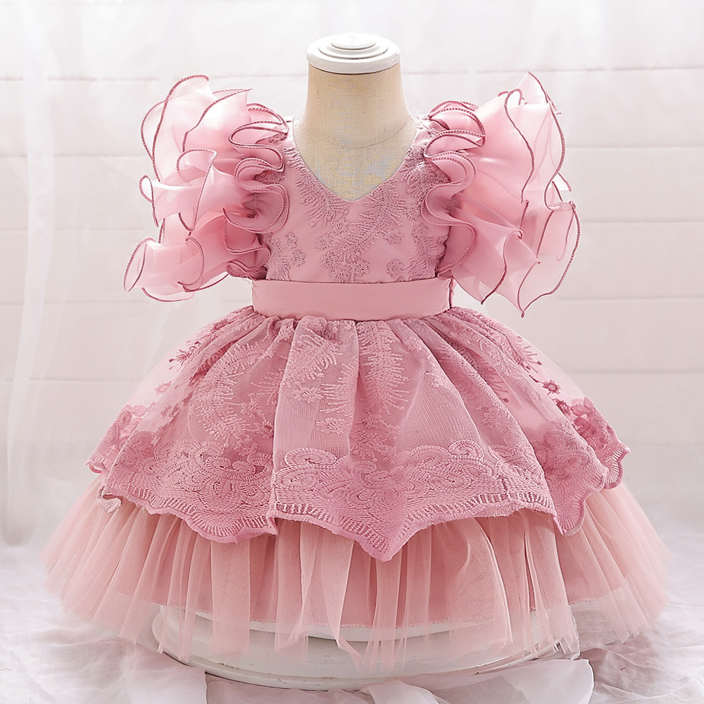 2024 European and American new children's dress noble flower girl wedding princess dress mesh cake dress in stock