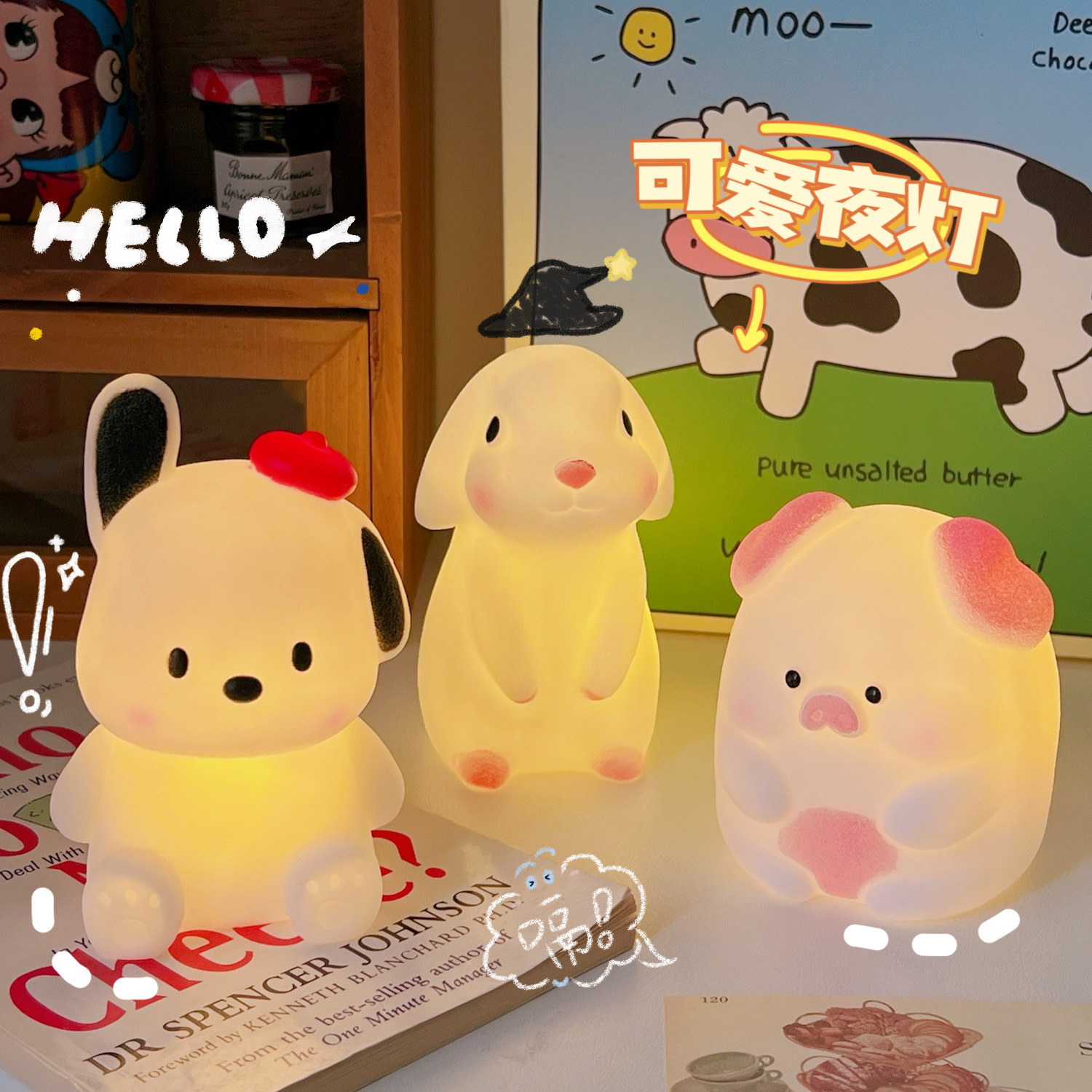 Creative and Fashionable Cute Cartoon Dog Personalized Small Table Lamp Student Bedroom Bedside Lamp Decorative Night Light Simple and Modern