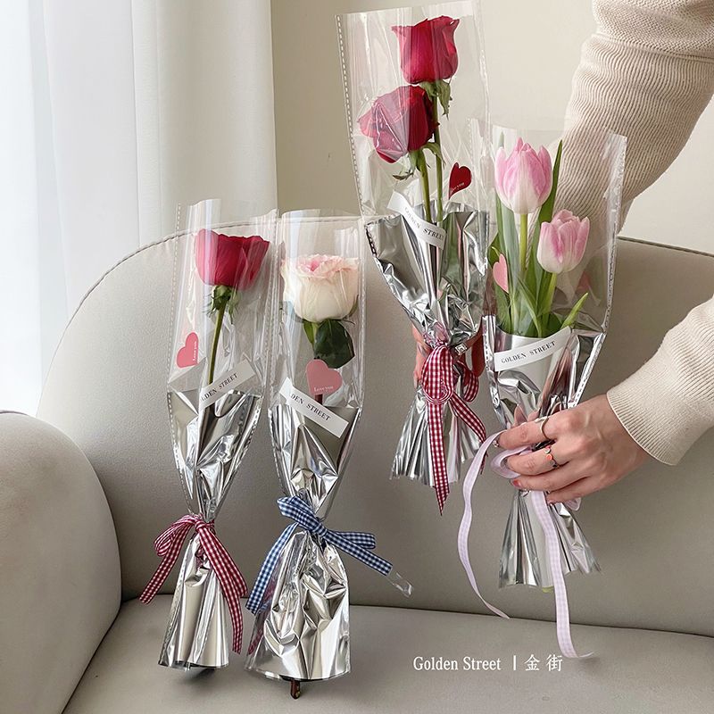 Galaxy Mirror Open Window Straight Single Bag Flowers Bouquet Bagging Valentine's Day Gift Packaging Floriculture Materials Materials