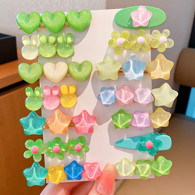 Picture of Children's Hairpin Batch Girl Candy Color Star Love Hairpin Bangs Side Clip Broken Hairpin Baby One-word Clip