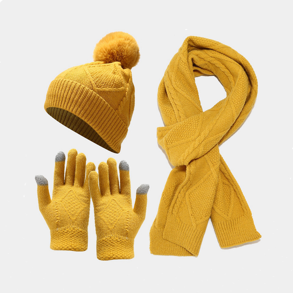 Picture of European and American New Adult Hat Scarf Gloves Three-piece Set Autumn and Winter Outdoor Cold-proof Warm Thickened Knitted Hat Set