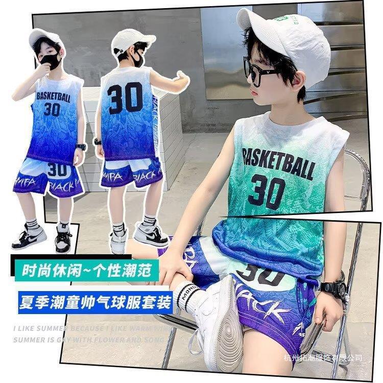 Picture of Summer New Boys' Suit 2024 Vest Ball Clothes Children's Jersey Big Kids Sleeveless Boys Quick-drying Suit
