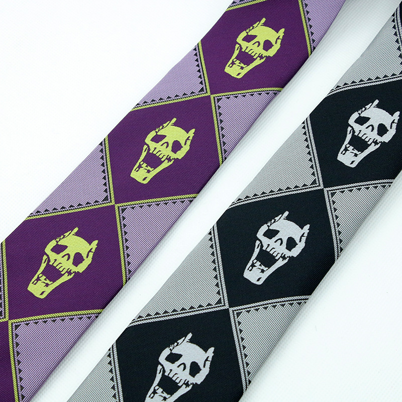 Picture of Japanese Version of Jojo Tie Wonderful Adventure Cos Kira Yoshikage Skull Black Gray Purple Anime Tie Peripherals