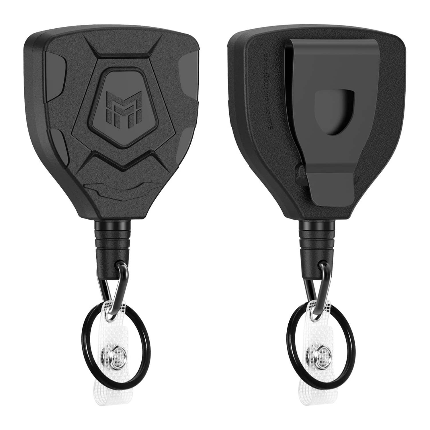 Picture of Heavy Duty Retractable High Stretch ABS Carabiner Black Polygon with Belt Clip ID Keychain