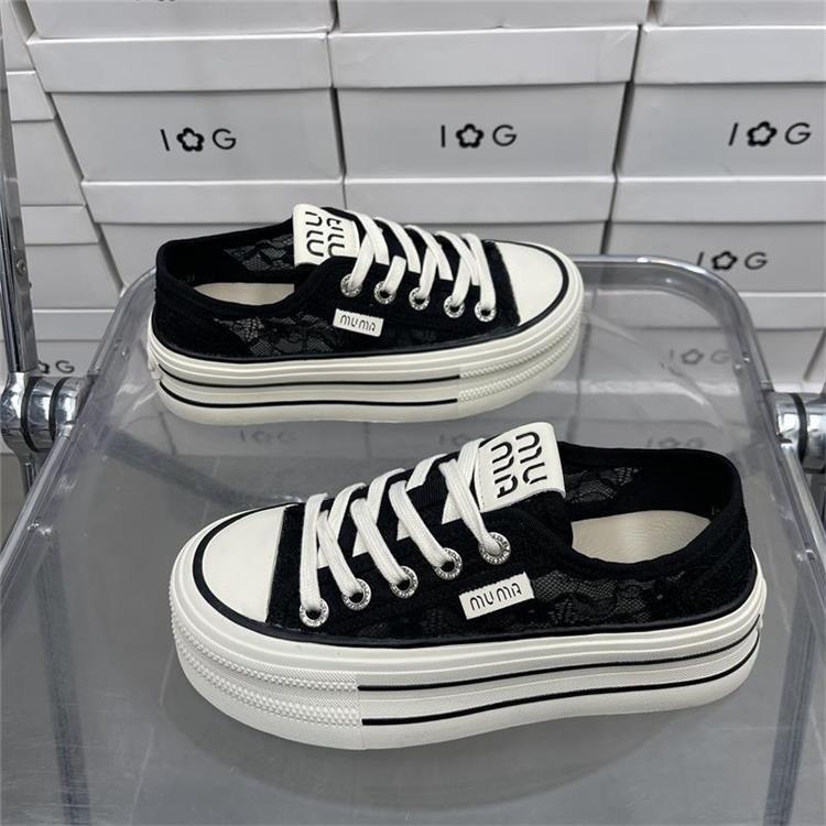 Thick-Soled Mesh Canvas Shoes for Women 2025 Summer New Sneakers K-Style Versatile Student Cut Out Breathable White Shoes