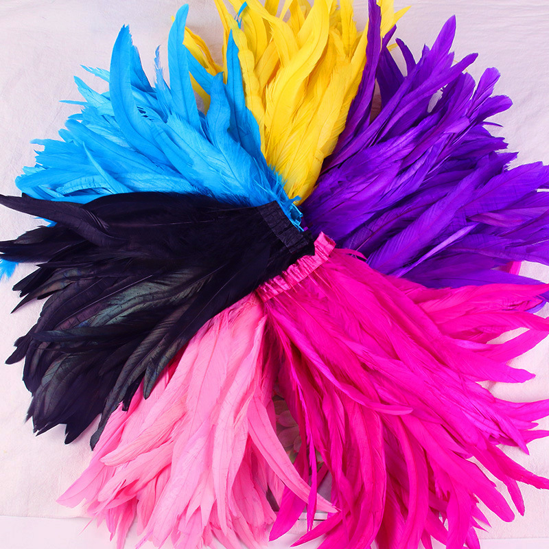Factory wholesale 25-30cm tail feather cloth with cloth strip stage clothing skirt feather shawl DIY decoration