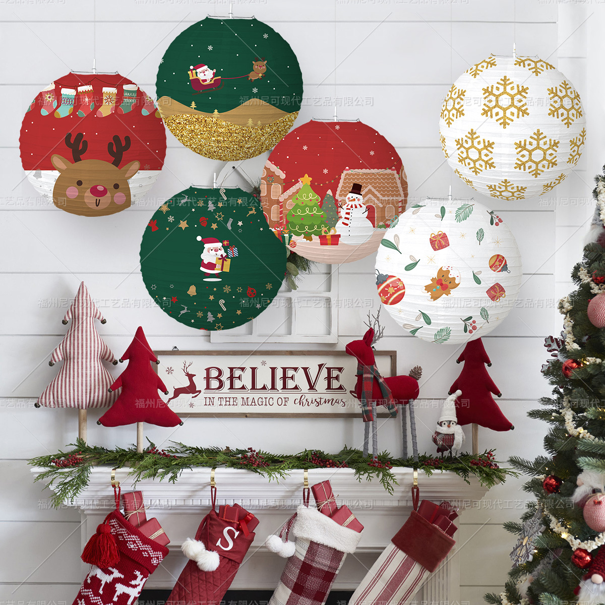 Picture of Cross-Border New Product Christmas Paper Lanterns Christmas Theme Christmas Eve Party Elk Snowman Lantern Decoration Supplies
