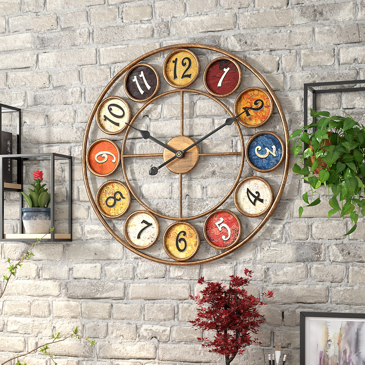 Picture of Amazon Best Selling Creative Clock Background Wall Simple Clock Iron Retro Wall Clock Living Room Study Wall Clock Wholesale