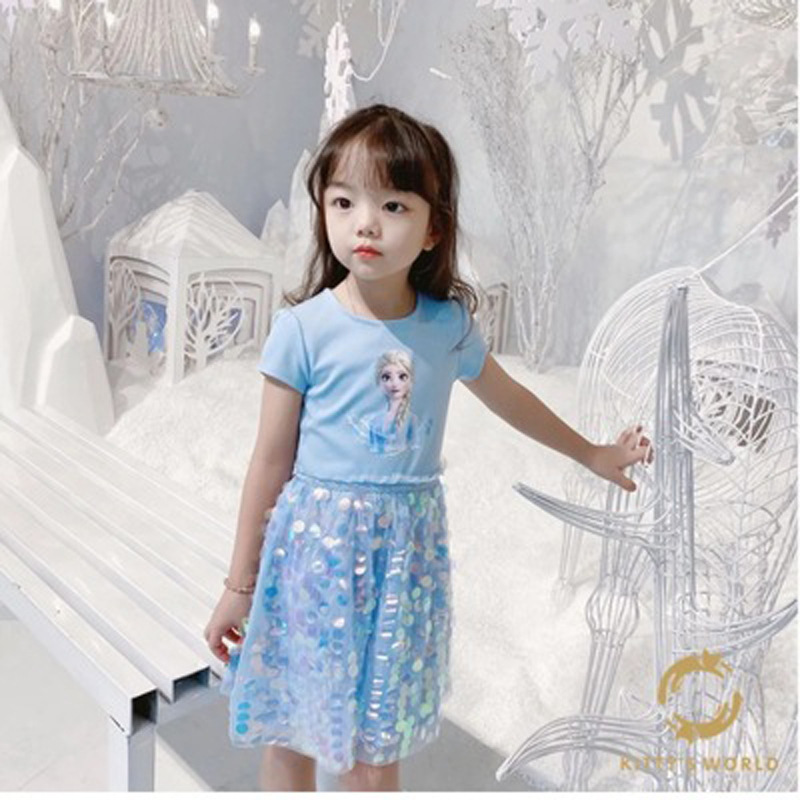 Girls Frozen 2 Princess Dress Elsa Dress Spring and Autumn Little Girl Fashionable Cotton Long Sleeve Elsa Dress