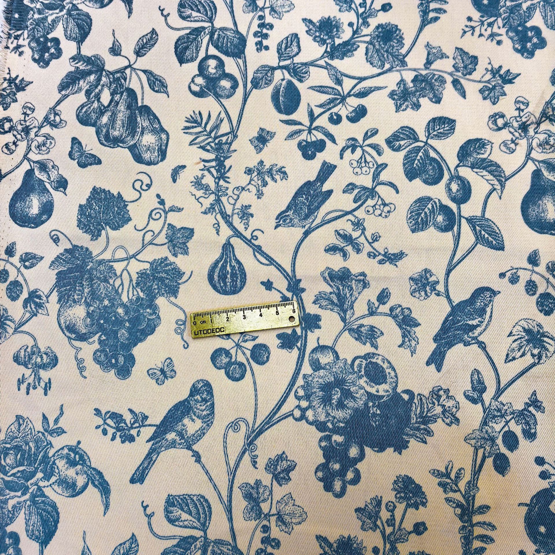 Picture of To ing Wash Water Twill 10856 Cotton Fruit Flower Bird Blue and Green Printed Fabric Jacket Pants Box Tablecloth