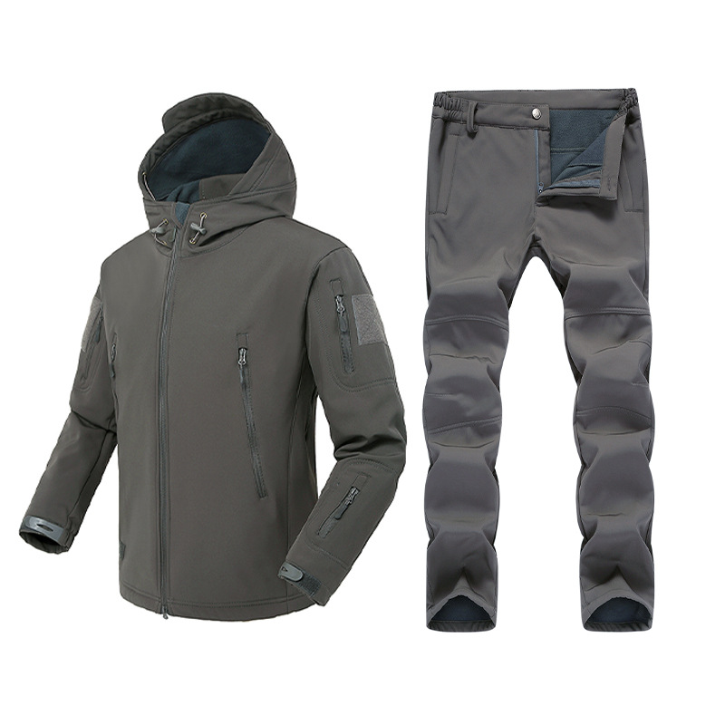 Shark skin soft shell jacket IX7 suit plus velvet warm windproof camping outdoor hiking suit