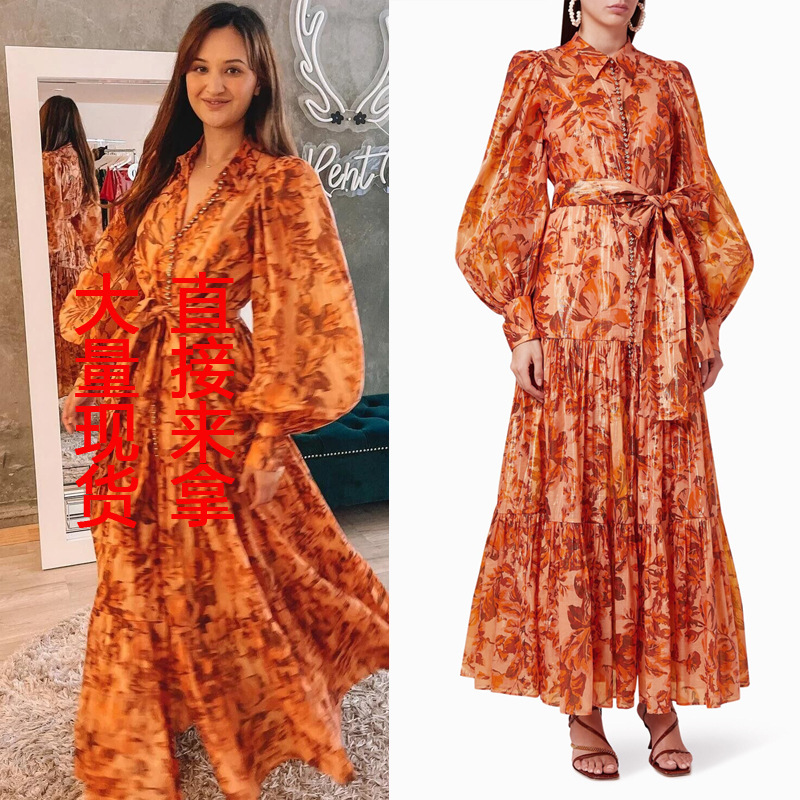 Cross-border Foreign Trade 2025 New European and American Women's Single-breasted Oversized dress Dress Lace-up Dress
