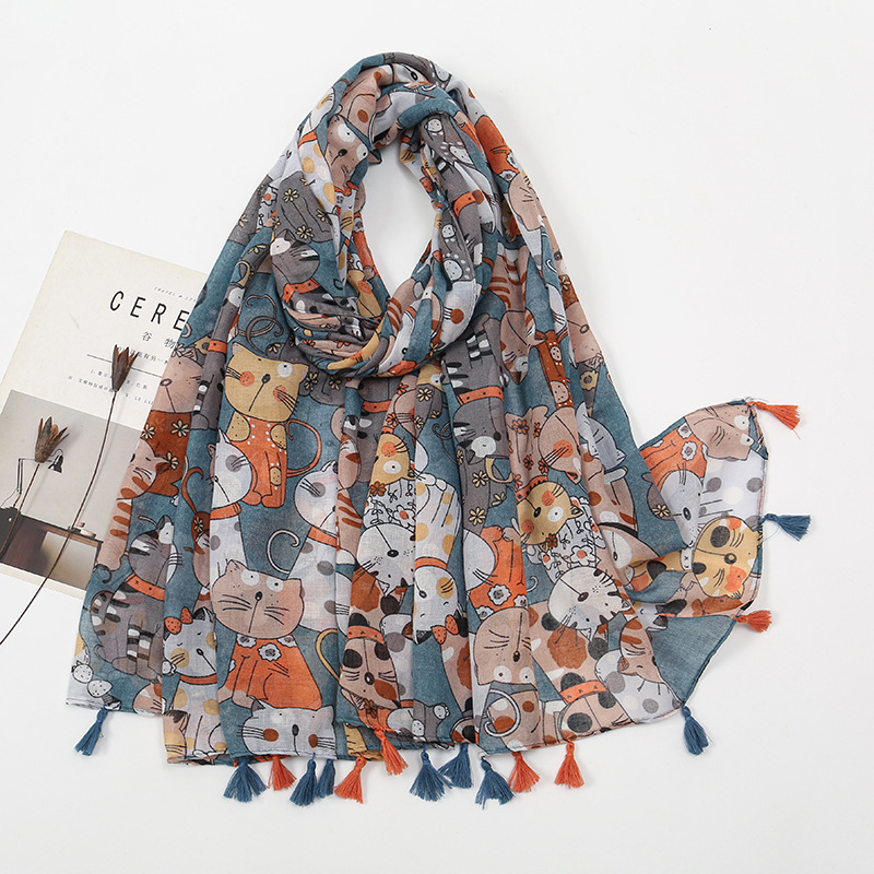 Picture of New Artistic Fresh Cotton and Linen Retro Tassel Scarf Women's Printed Beautiful Silk Scarf Japanese Sunscreen Shawl