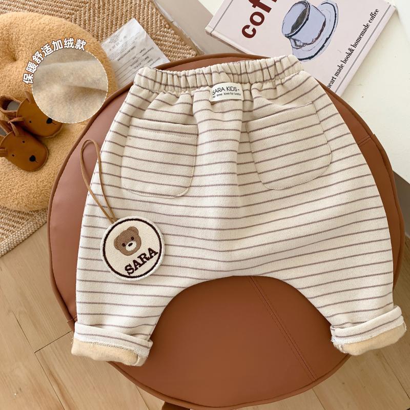 Picture of Baby's big pp pants winter clothing infant plus velvet harem pants children's winter thickened pants baby striped harem pants