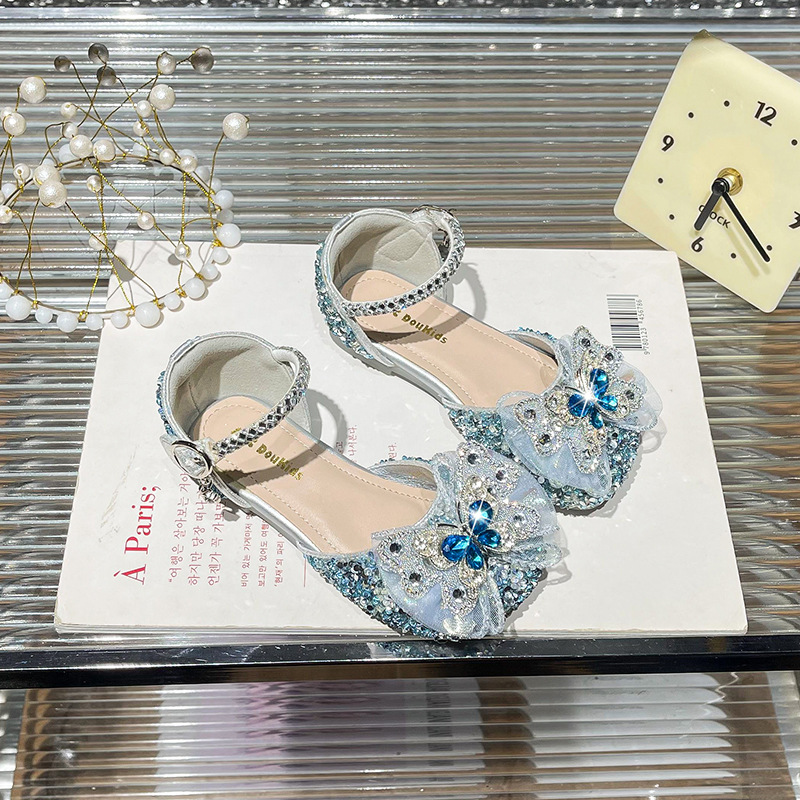 Girls' Crystal Sandals 2025 Spring New Children's Korean-style Rhinestone Princess Shoes Baby Girl Non-slip Hollow Sandals