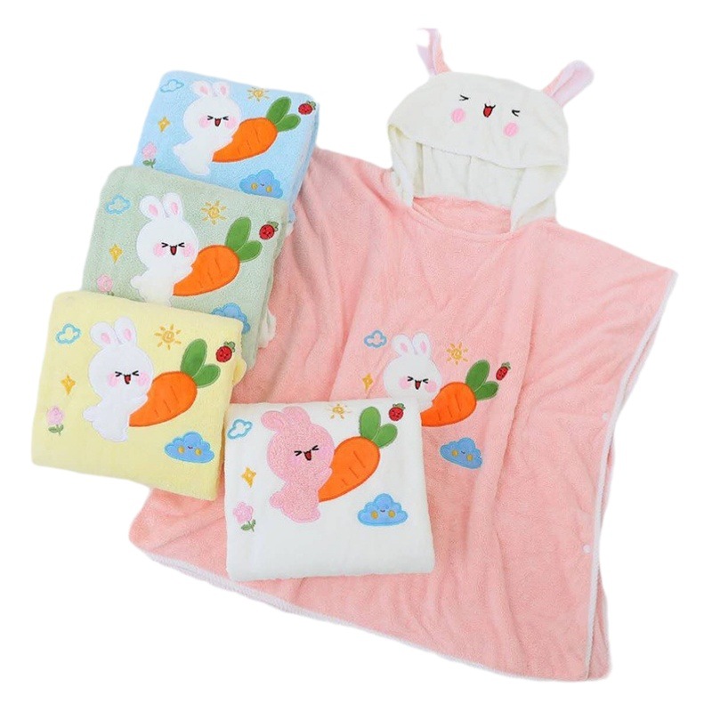 Radish rabbit bathrobe children's bath towel wearable wrap towel hooded cloak household absorbent bathrobe hooded bath towel