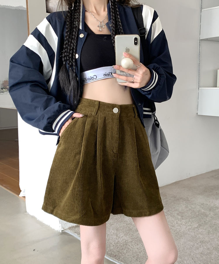 Casual Pants Women Autumn and Winter 2023 New Corduroy Fashion High Waist Slimming All-match Small Wide Leg Shorts