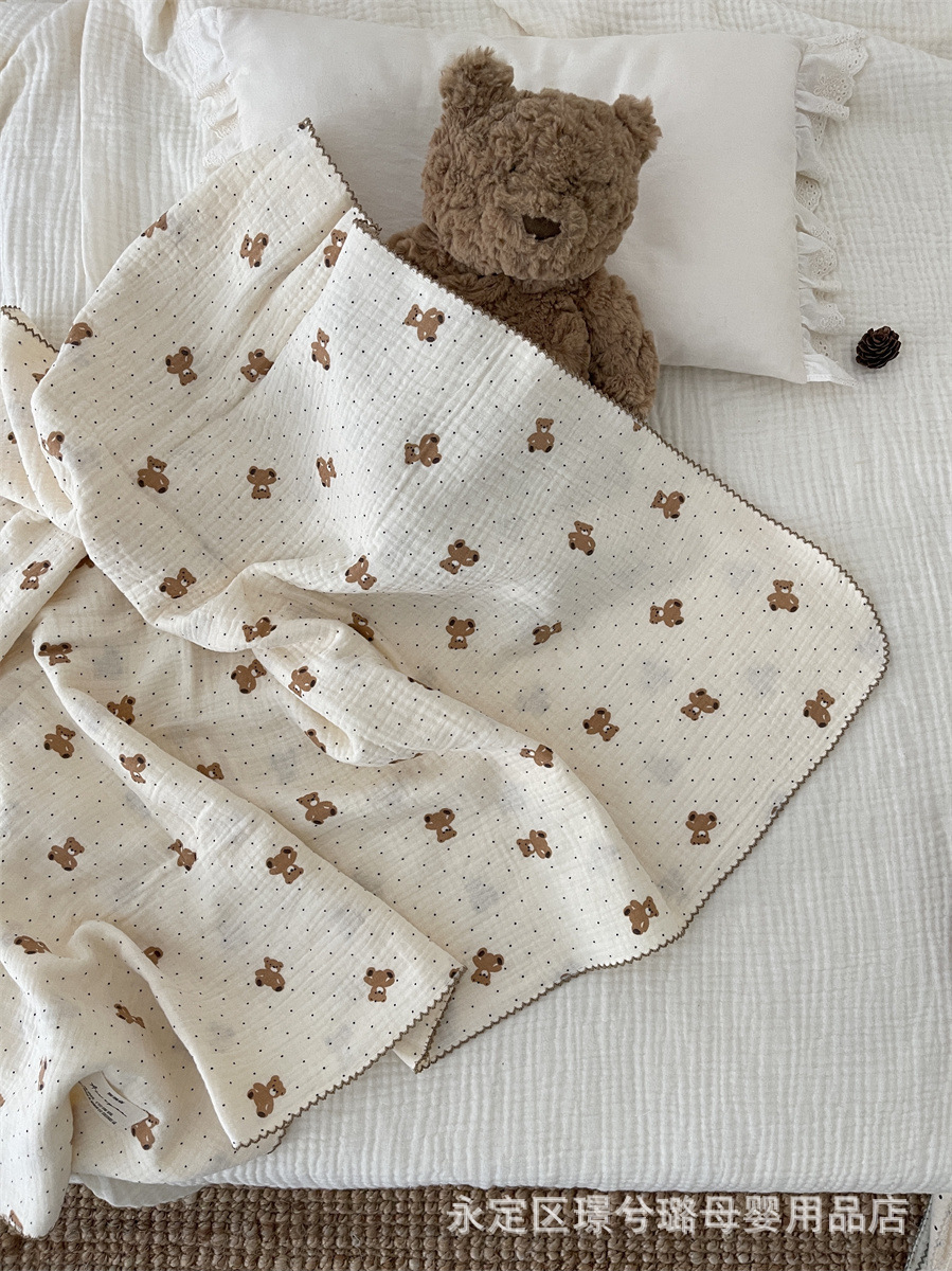 Picture of ins floral Korean style double-layer cotton yarn cotton baby blanket quilt towel bath towel soft glutinous cotton blanket
