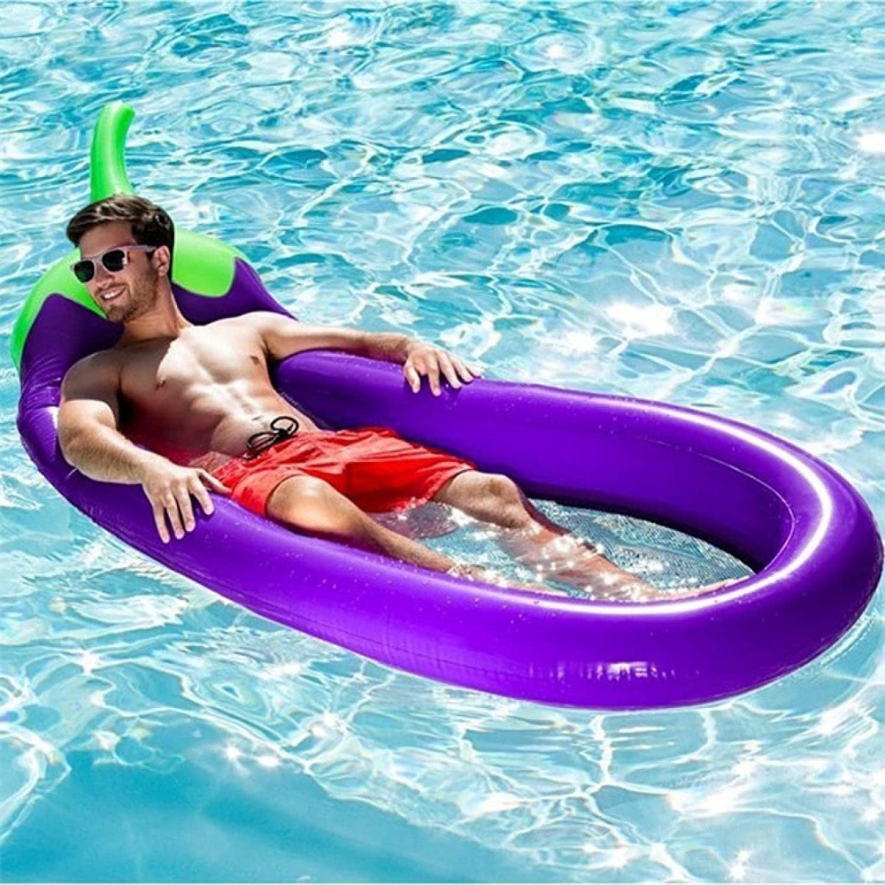 Inflatable Eggplant Swimming Ring for Adults and Children, Pvc Pool with Mesh, Thickened Large Float Raft and Floating Bed