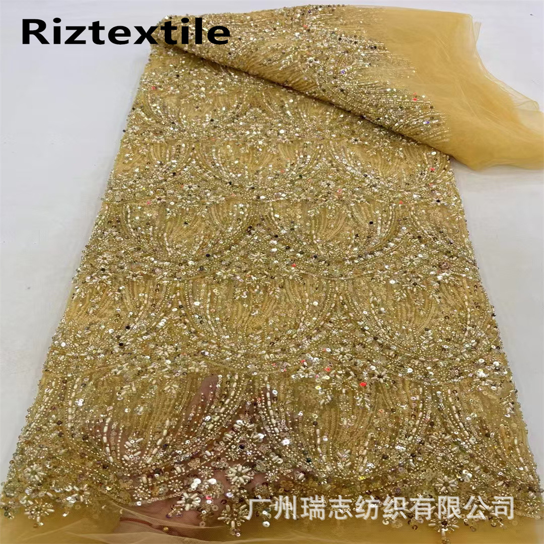 Picture of 3D Bead Tube Sequins Embroidered African Lace Wedding Dress Fashion Lace Fabric French Lace Fabric