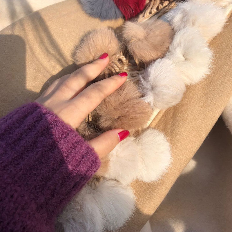 Picture of Good-looking with coat thief ~ Japanese double-sided stitching double-color thickened long warm rabbit fur ball winter scarf for women