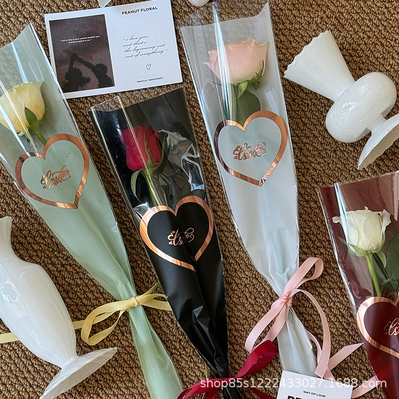 Zhuo Xian Flower Material Heart Love Flowers Single Bag Tanabata Valentine's Day Rose Flower Art Material Flower Blossom Packaging Bag