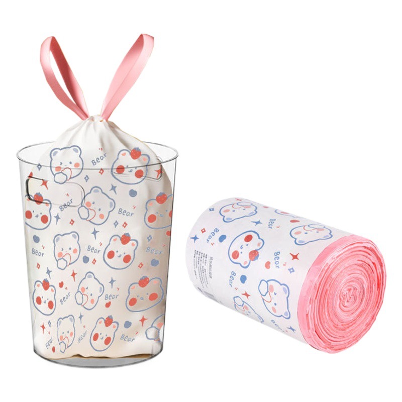 Jiayidian cartoon printed drawstring garbage bag household portable thickened kitchen closed large plastic bag