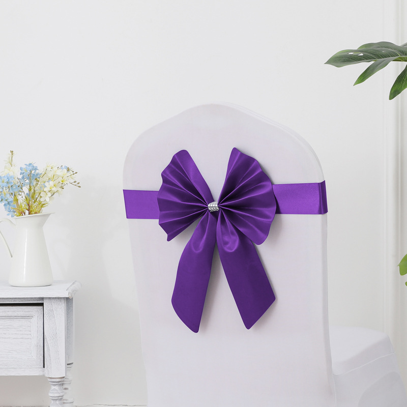 Picture of Chair Back Flower Bow Stretch Free Wedding Wedding Banquet Hotel Hotel Chair Cover Decoration Diswashable Ribbon Ribbon