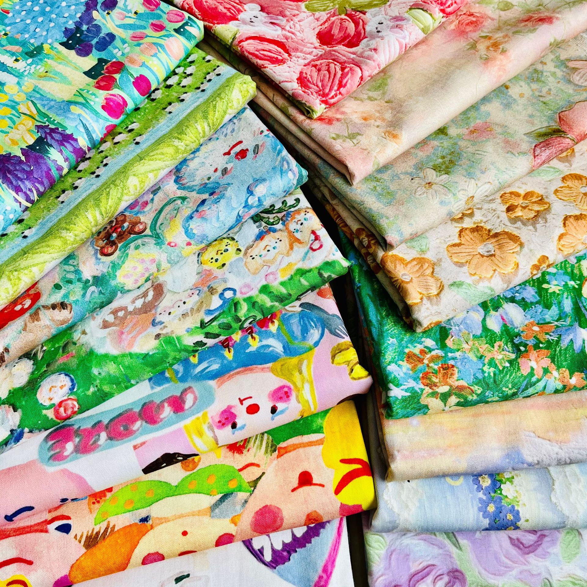 Oil painting style cotton twill fine sail 1.5 meters wide one meter price bag coat vest handmade DIY fabric