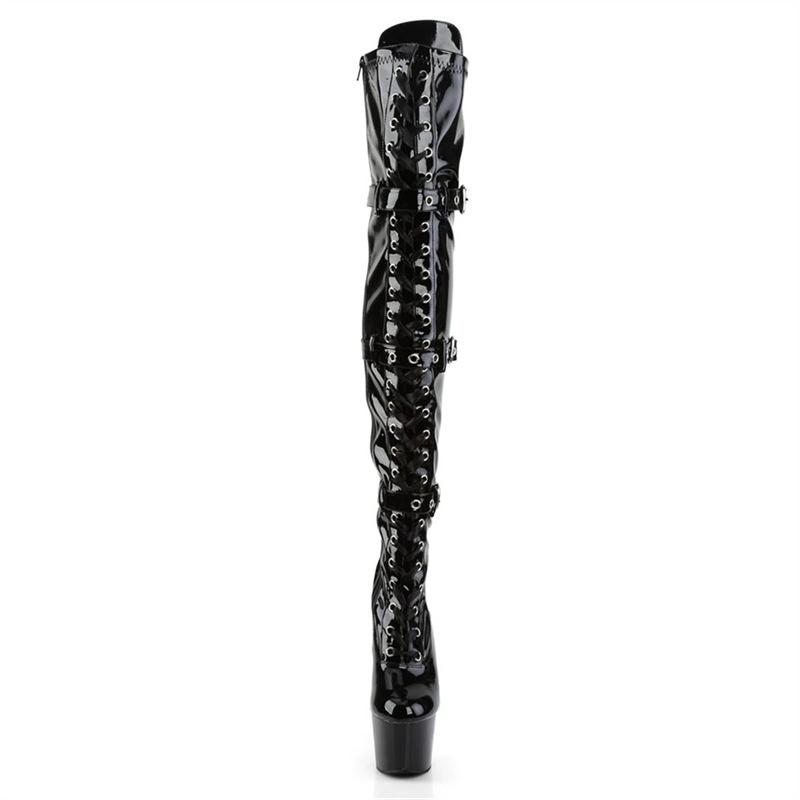 Picture of 17cm Super High Heel Boots Spring Banquet Fine Heel High Barrel Spot Fine Heel Round Head Black Solid Color High Top Fashion Boots