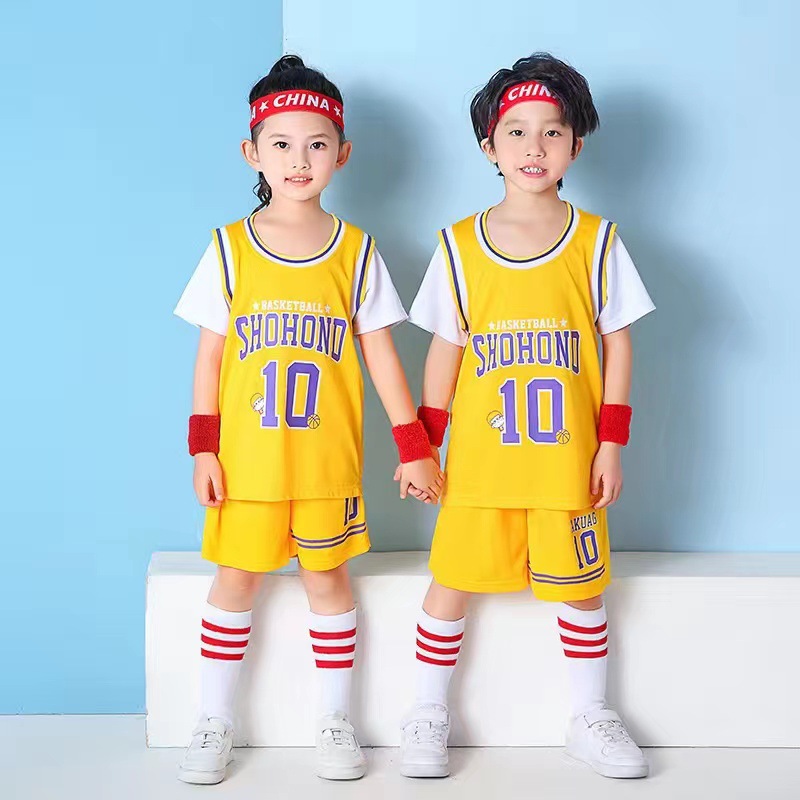 Picture of Children's Basketball Uniform Set for Boys and Girls Quick-Drying Sports Vest Youth Student Short-Sleeved Training Uniform Football Jersey