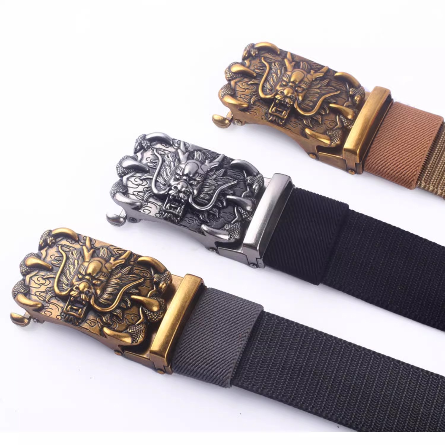 Canvas Belt Men's Chinese Dragon Automatic Buckle Belt Young and Middle-Aged Business Casual Versatile Retro Trendyy Belt