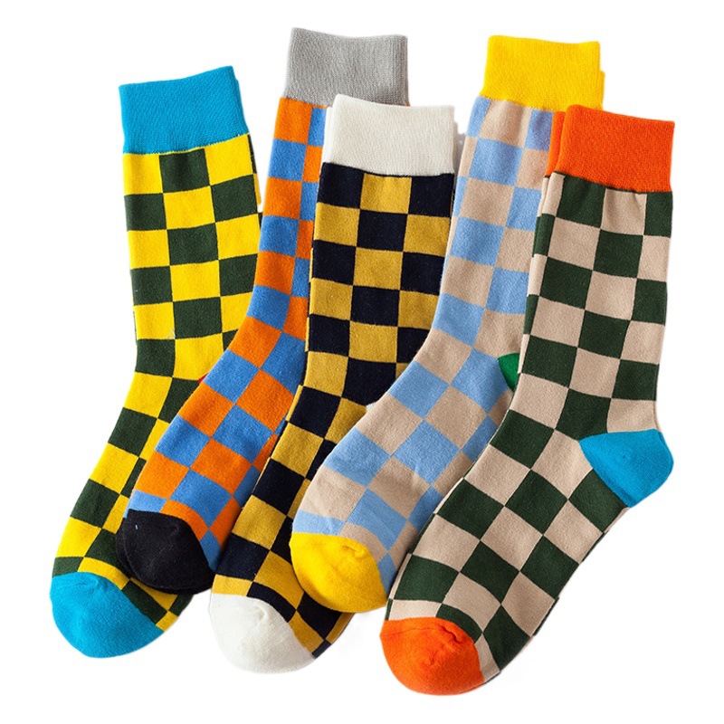 Retro style plaid tube socks men's ins fashion cotton lovers socks European and American adult fashion brand stockings women wholesale