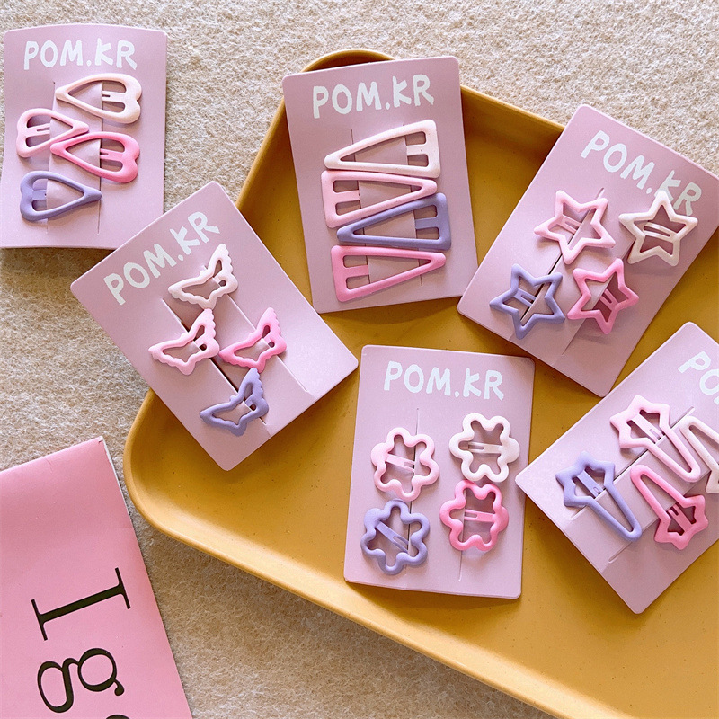 South Korea children's autumn and winter purple pink basic hairpin girls love triangle geometric side clip bangs clip suit