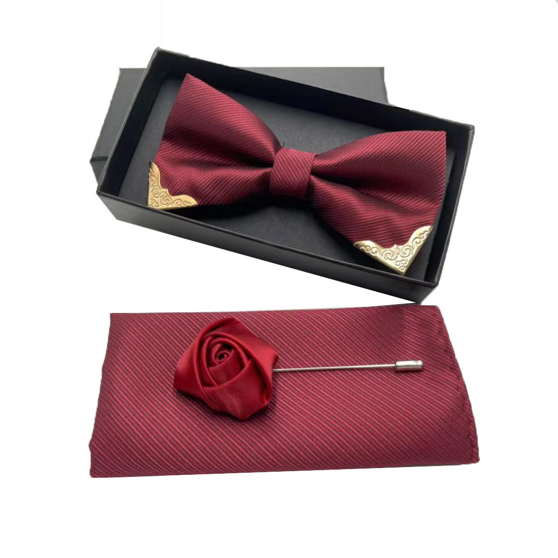 Picture of High-end wedding wedding bridegroom best man wine red British bow solid color men's bow tie formal suit trend