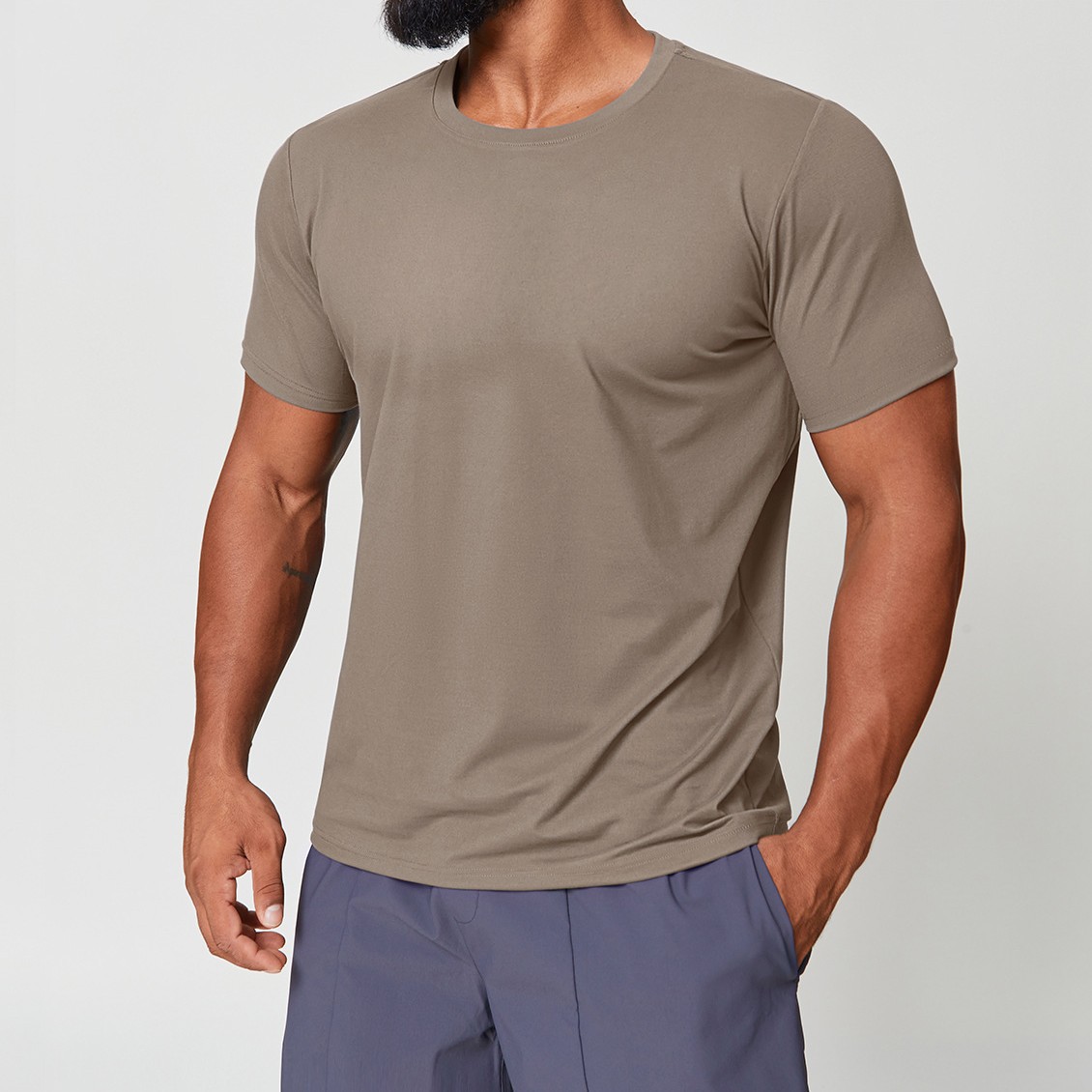 Cross-Border Men's New Round Neck Skin-Friendly Quick-Drying Sports Casual Short-Sleeved Work Clothing Hiking Basketball Tennis T-Shirt 1166