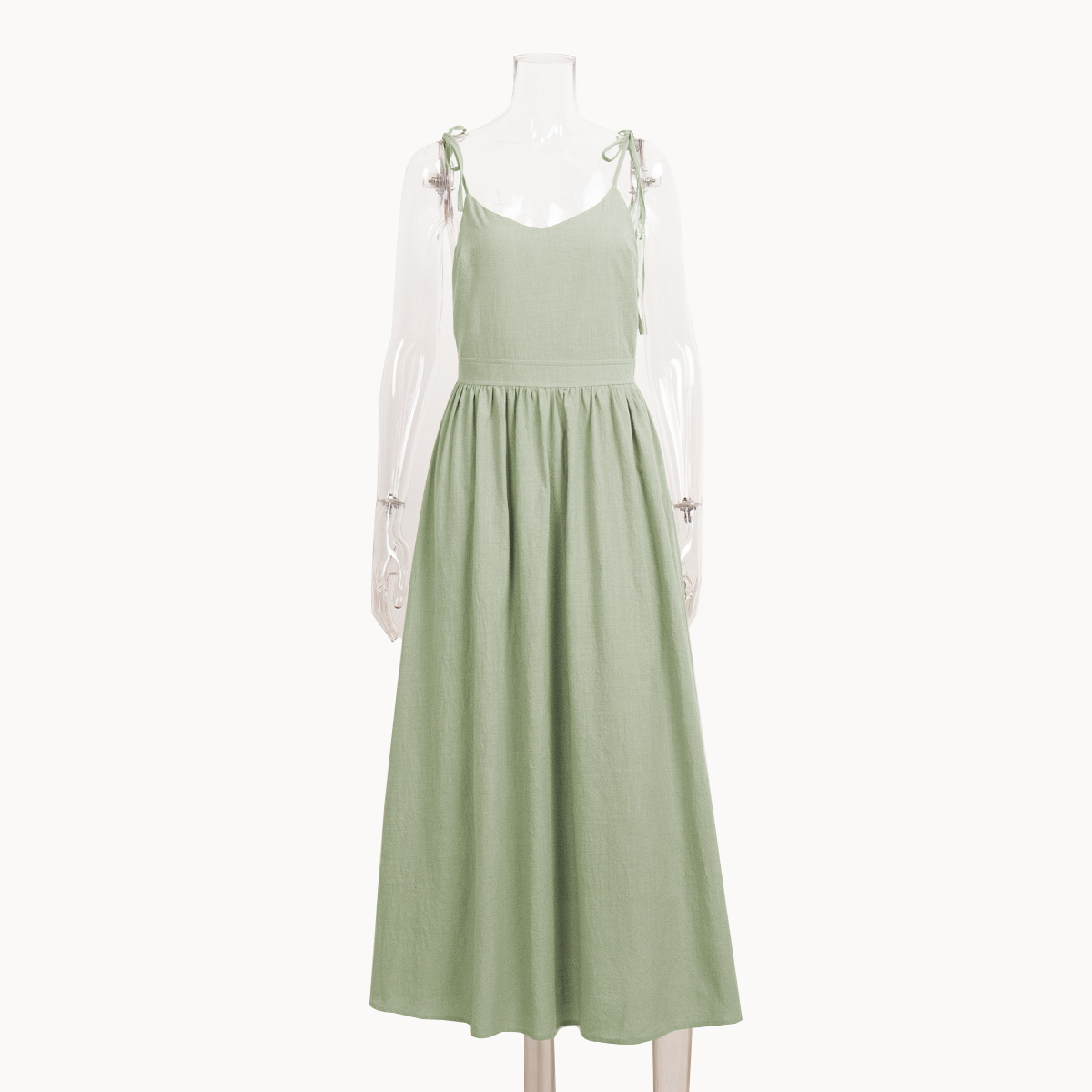 Picture of Cross-border Pure Cotton V-neck Slip Skirt Women's European and American 2025 Spring New Elegant Elegant Sexy Strap Backless dress