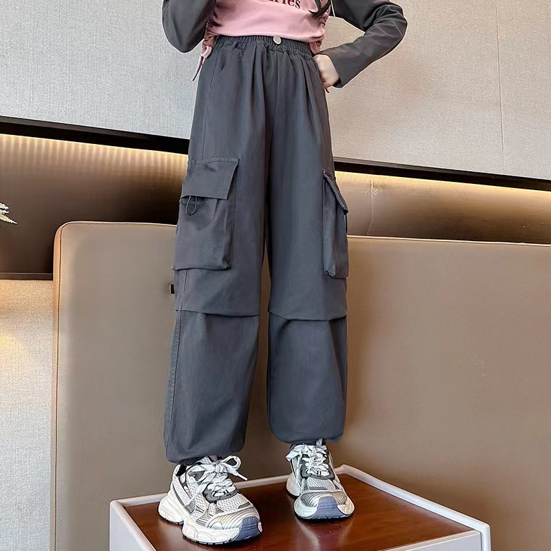 Picture of Girls' Overalls 2024 Autumn Handsome Pants Children's Western-style Pocket Casual Pants Large Children's Loose Pants