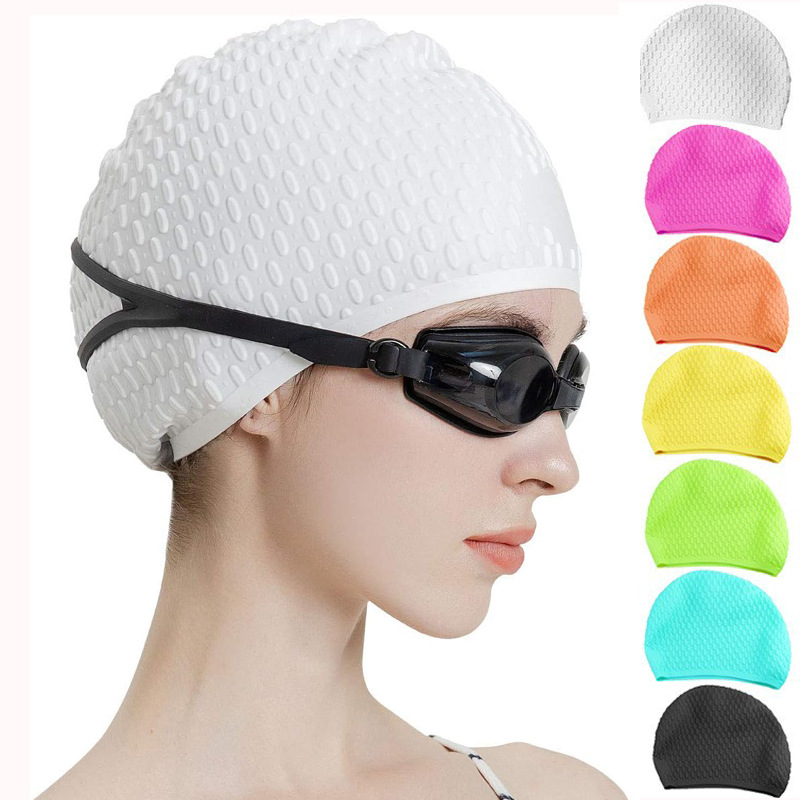 Silicone Swimming Cap Women's Waterproof Non-slip Men's Solid Color Non-slip Silicone Swimming Cap Bump High Elastic Swimming Cap in stock