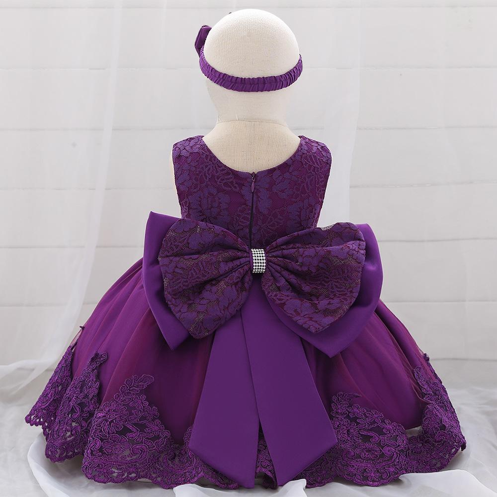 Picture of Amazon Baby Dress Big Bow Lace Wedding Dress Princess Dress Baby One Year Old Washable Dress with Hairband