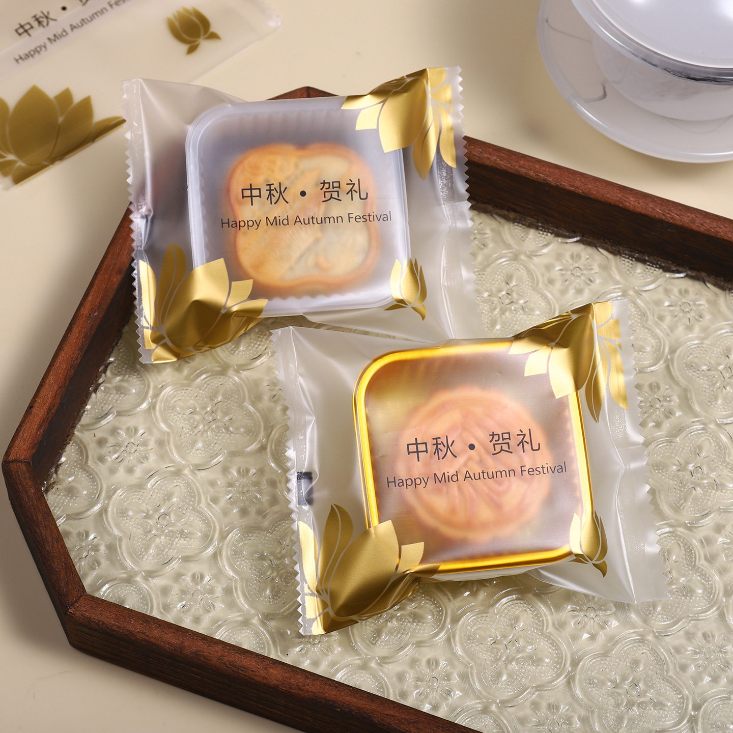 Picture of Spot Wholesale 2025 New Mooncake Packaging Bag 50g 100g Egg Yolk Crisp Mid-Autumn Mooncake Machine-Sealed Packaging Bag