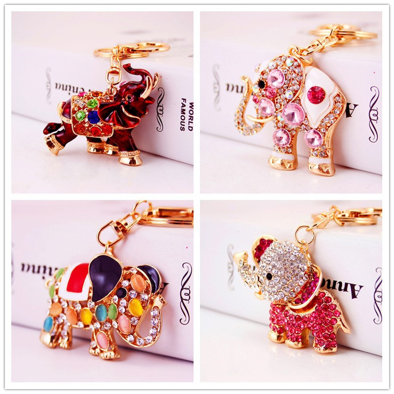 Creative cute diamond encrusted Crystal elephant key chain animal key chain bag accessories metal pendant small gift