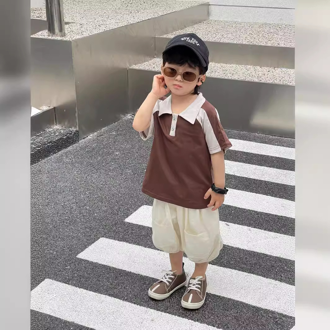 Picture of Children's Short-sleeved T-shirt New Korean Style Boys and Girls Polo Shirt Summer Western Style Campus Style T-shirt All-match Simple Top